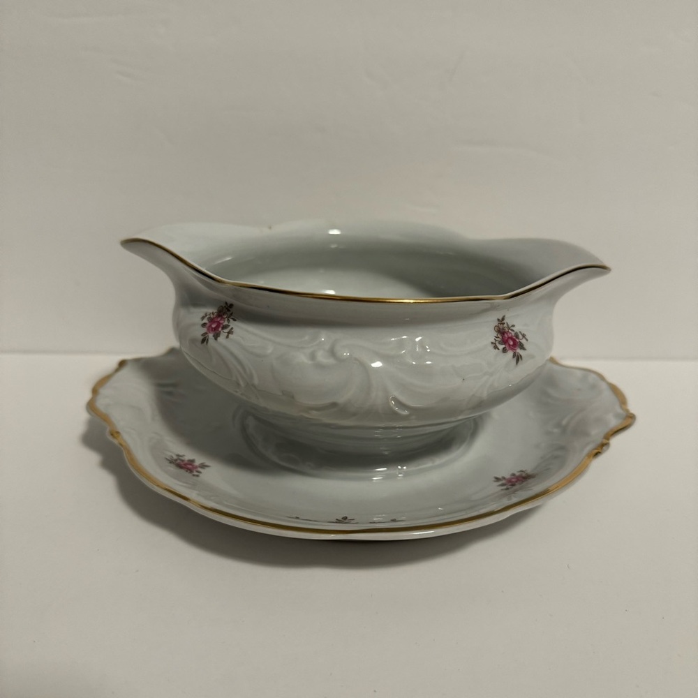 Vintage Wawel Gravy Boat with Attached Saucer - Made in Poland